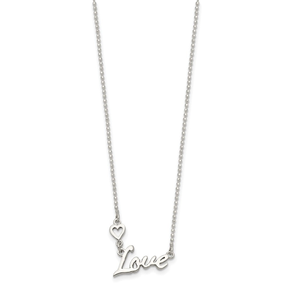Sterling Silver Polished LOVE w/Heart Necklace 18 Inches