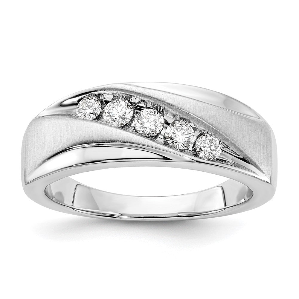 10K White Gold Polished & Satin Diamond Men's Ring