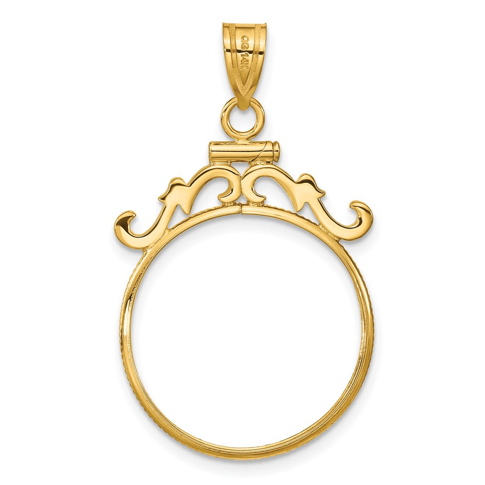 Wideband Distinguished Coin Jewelry 14k Polished French Scroll 21.6mm x 1.7mm Screw Top Coin Bezel Pendant