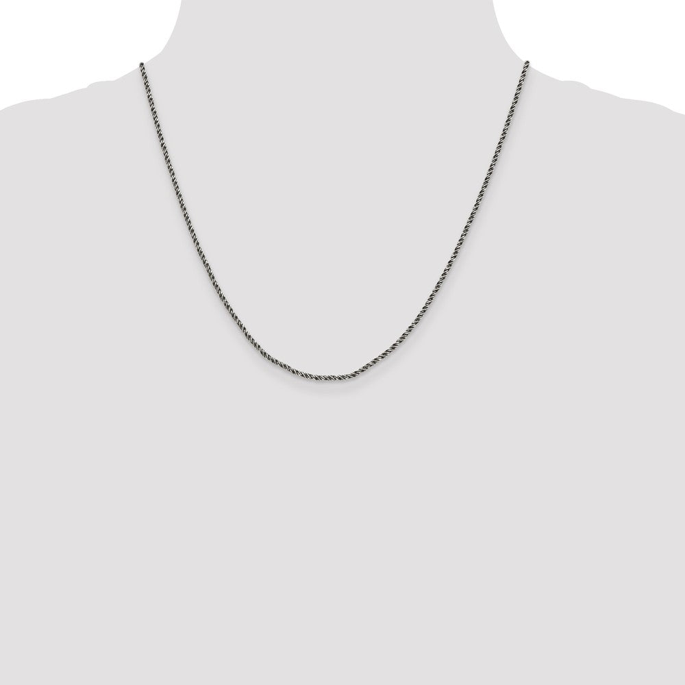 Sterling Silver Ruthenium-plated 1.7mm Twisted Tight Wheat Chain 20 Inches