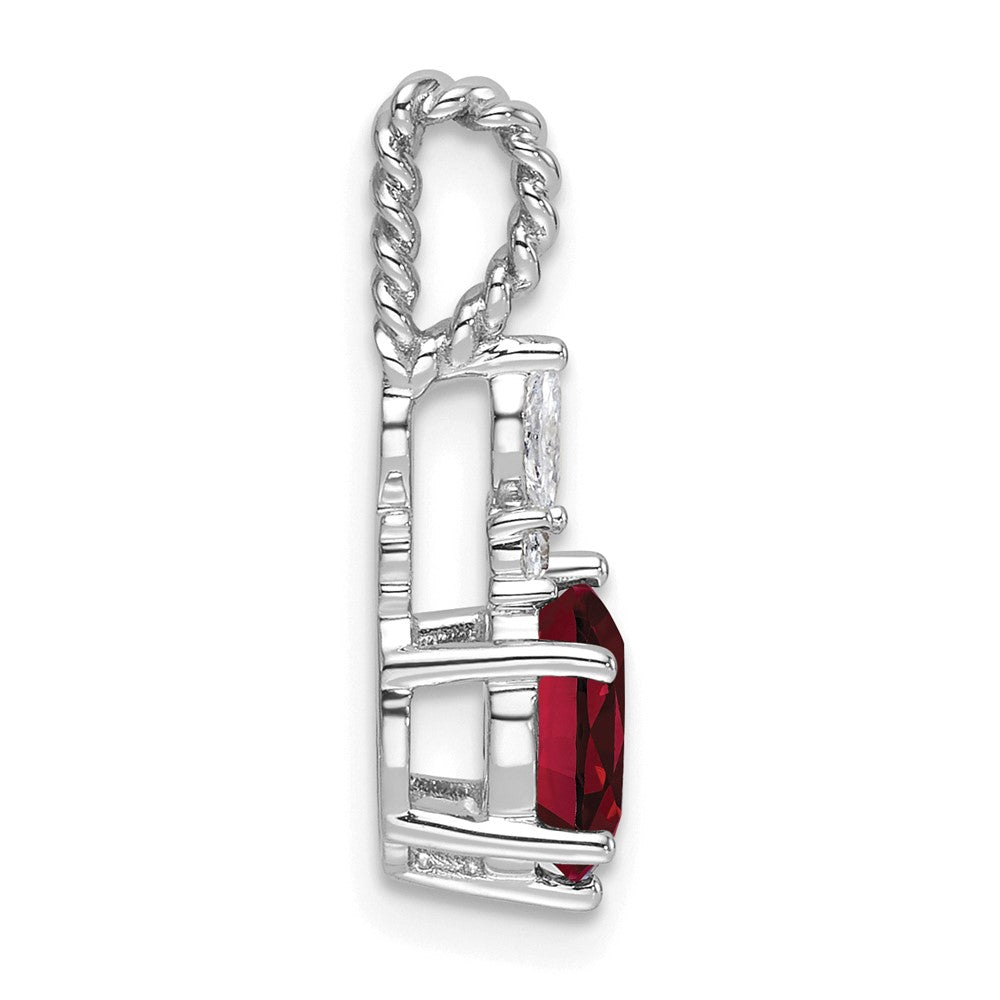 14K White Gold Polished Diamond and Lab Created Ruby Twisted Chain Slide