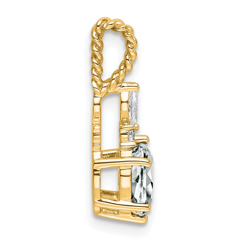 14K Polished Diamond and White Topaz Twisted Chain Slide