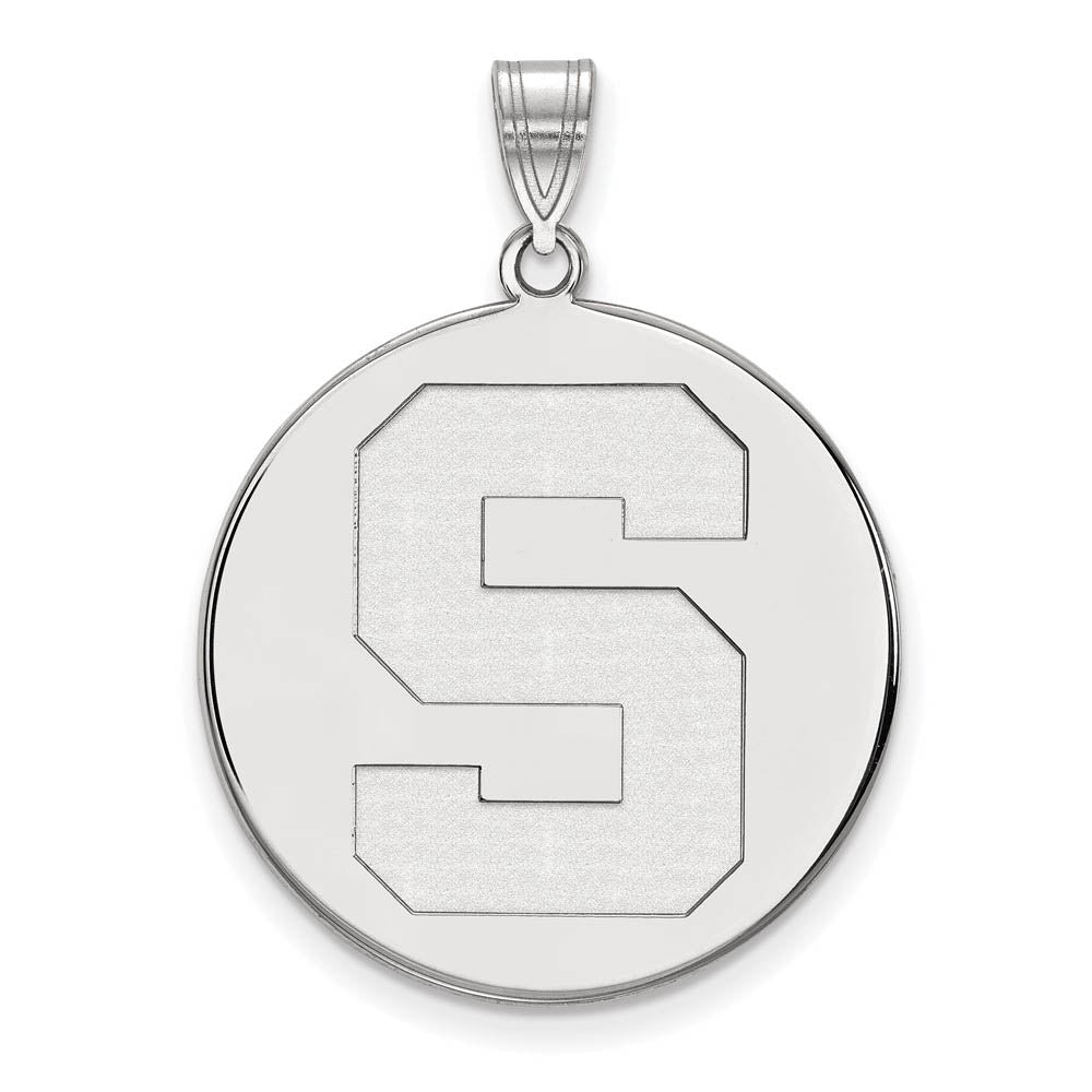 Sterling Silver Rhodium-plated LogoArt Michigan State University Letter S Extra Large Disc Pendant QSS068MIS