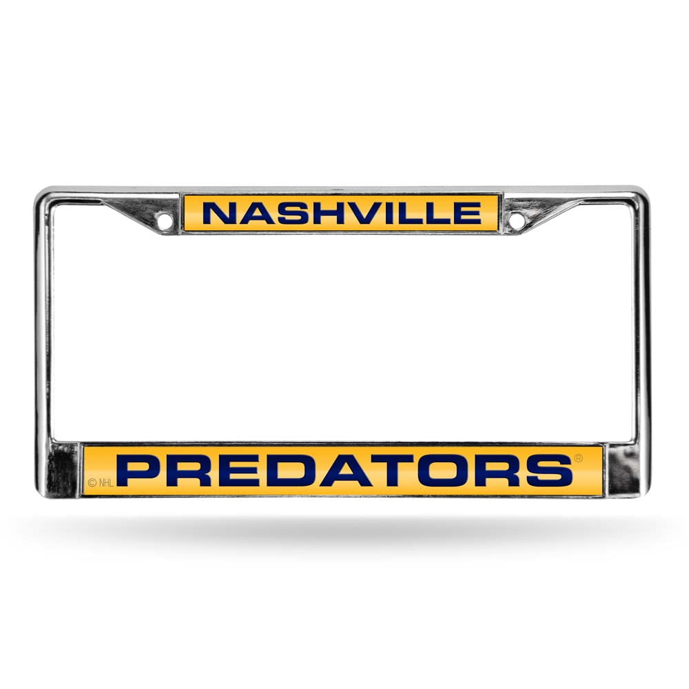 NHL Nashville Predators Laser Chrome Acrylic License Plate Frame-Yellow w/Navy QGC7117