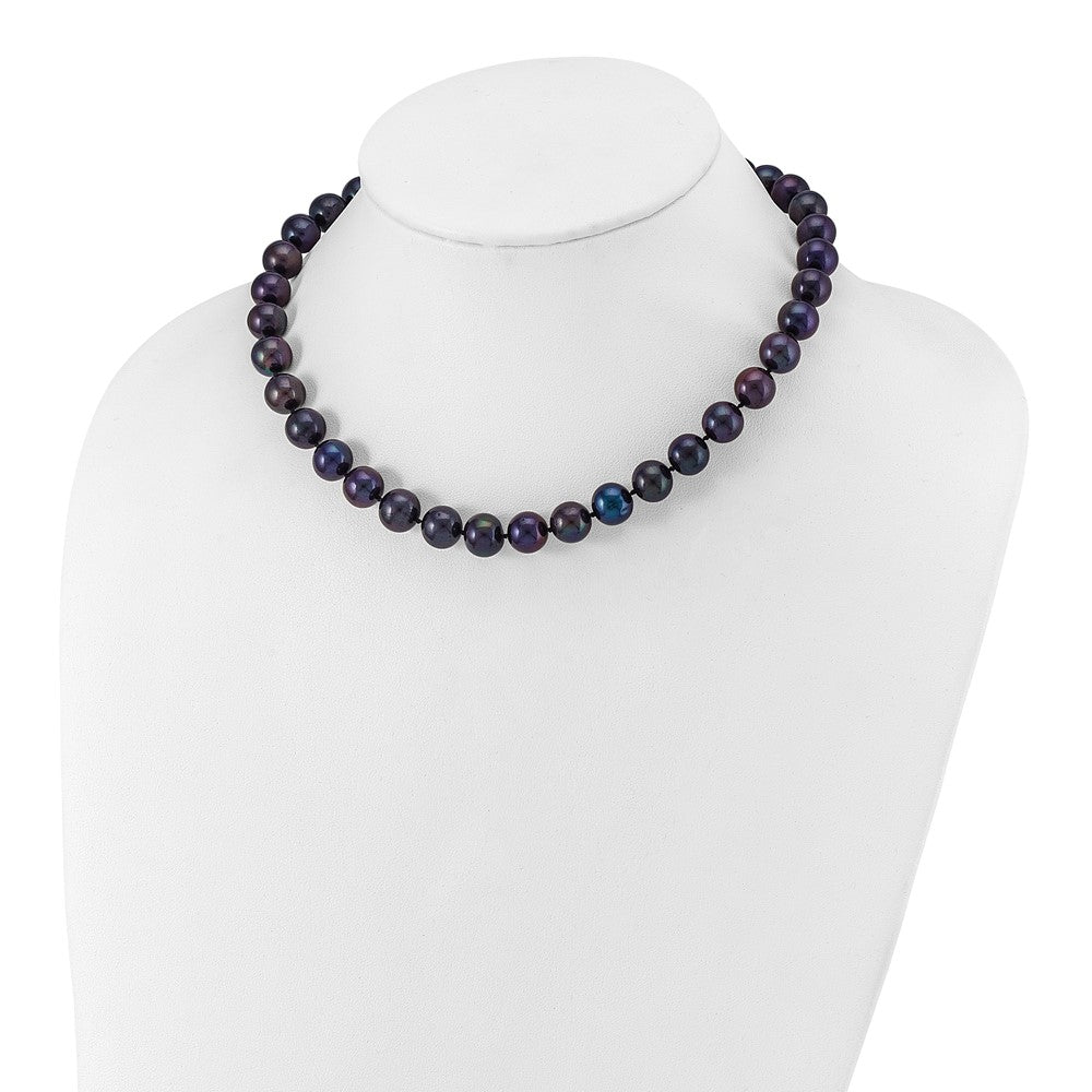 Sterling Silver Rhodium-plated 10-11mm Black Near-Round Freshwater Cultured Pearl 16 inch Necklace 16 Inches