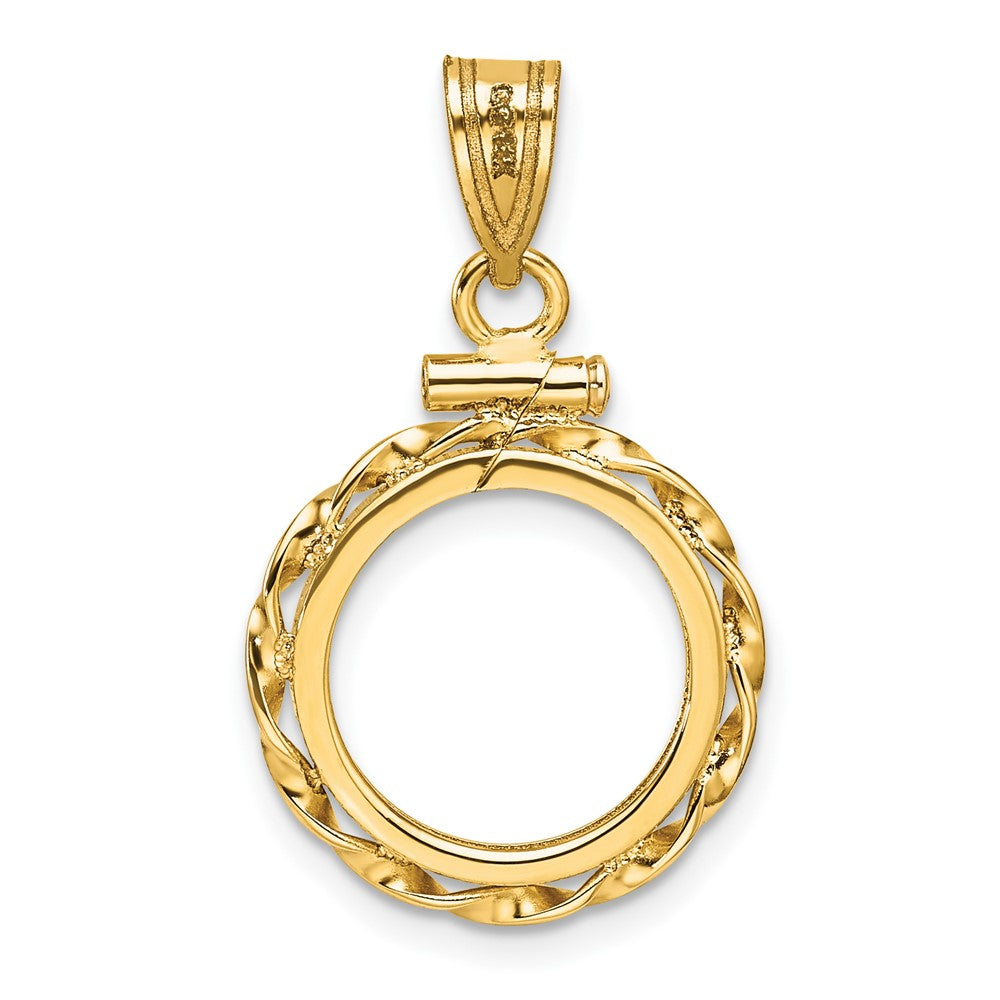 Wideband Distinguished Coin Jewelry 14k Polished Hand Twisted Ribbon and Diamond-cut 13.0mm x 1.1mm Screw Top Coin Bezel Pendant