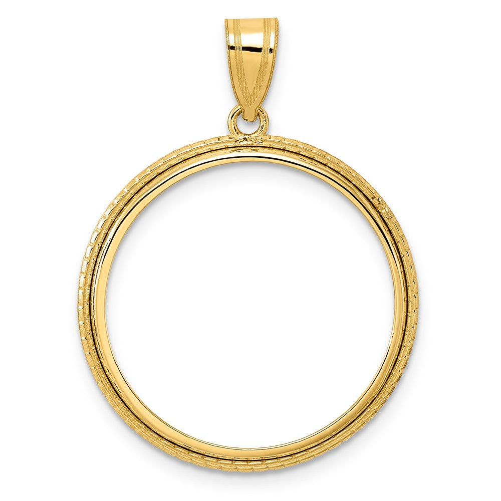 14k Polished Squares with 22.0mm Prong Coin Bezel Pendant