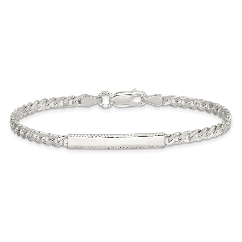 Sterling Silver Diamond-cut Engraveable Curb Link ID Bracelet 7 inches