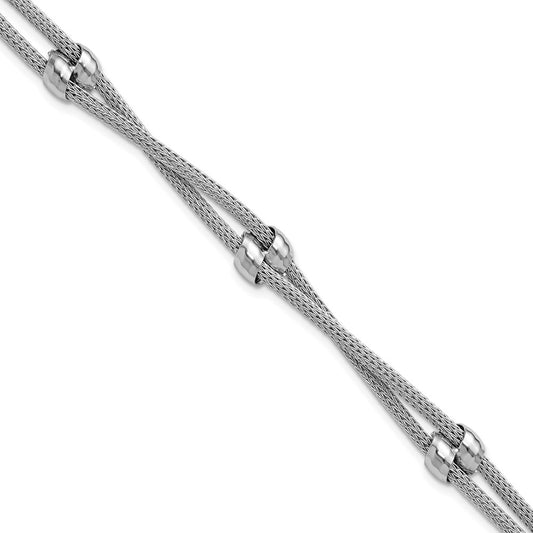 SS RH-plated Polished 2-strand Bead w/1in ext. Bracelet 8.5  inches