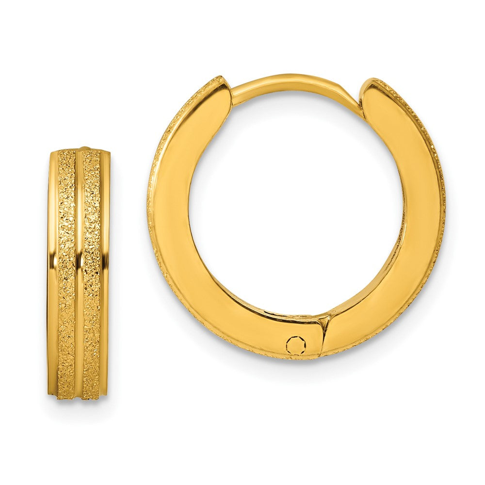 Stainless Steel Polished Yellow IP Laser cut 4mm Hinged Hoop Earrings