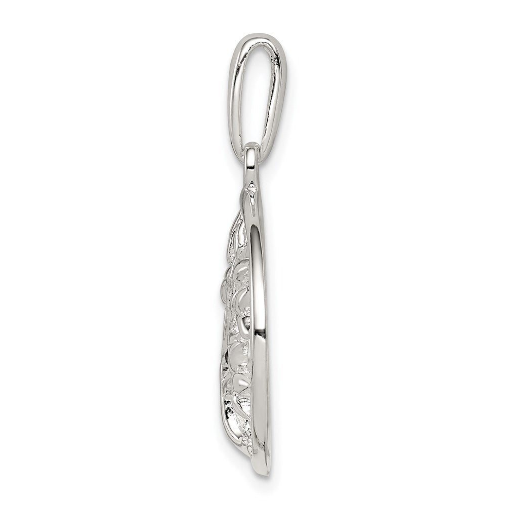 Sterling Silver Polished Red CZ Tree Circle Pendant