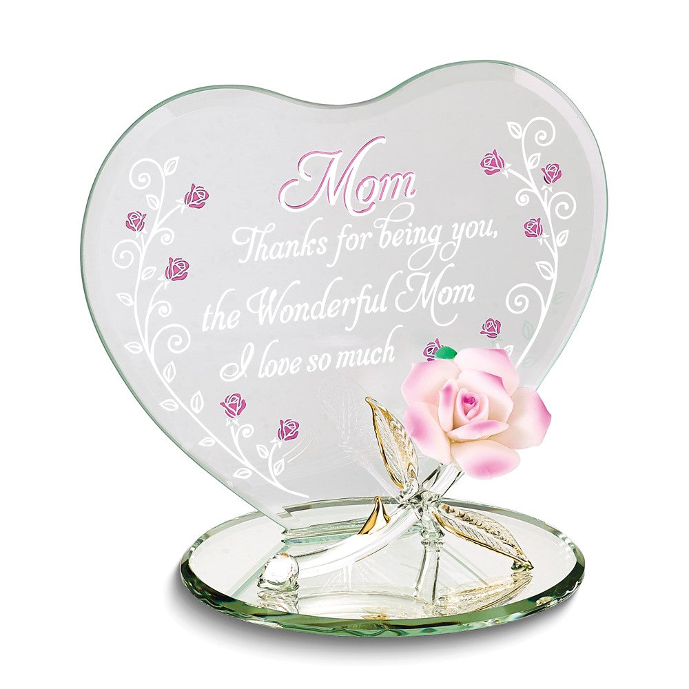 Glass Baron WONDERFUL MOM... with Pink Flower Figurine