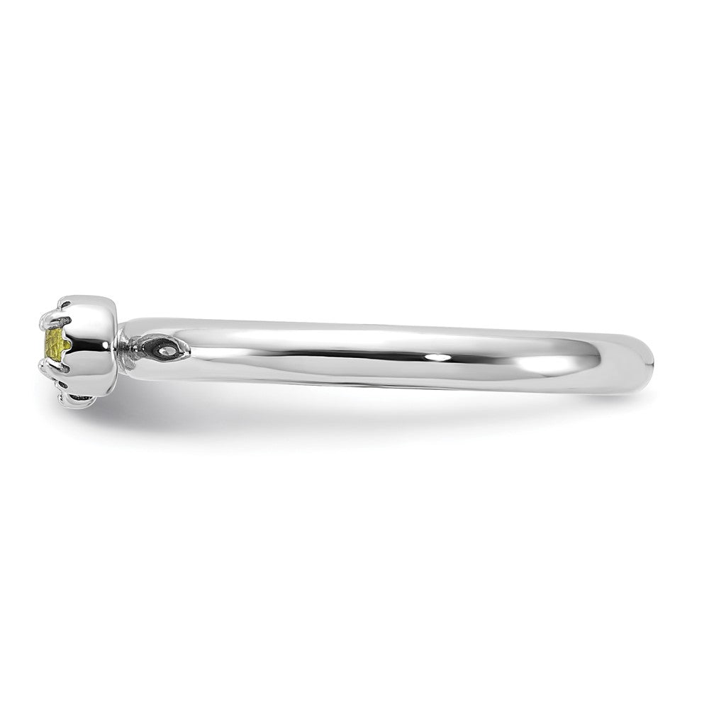 Sterling Silver Stackable Expressions Rhodium-plated Peridot and White Topaz Key Ring Size -6