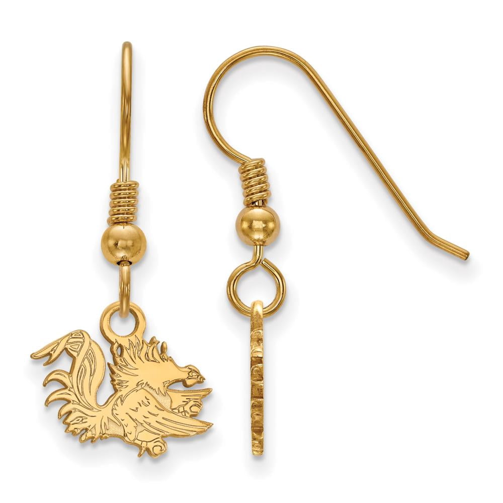 Sterling Silver Gold-plated LogoArt University of South Carolina Gamecock Extra Small Dangle Wire Earrings QGP047USO