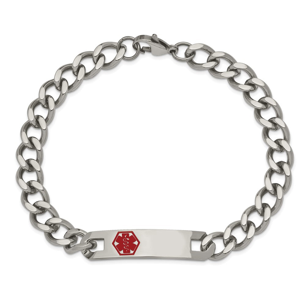 Stainless Steel Polished with Red Enamel 9.5in Medical ID Bracelet 9.5 inches
