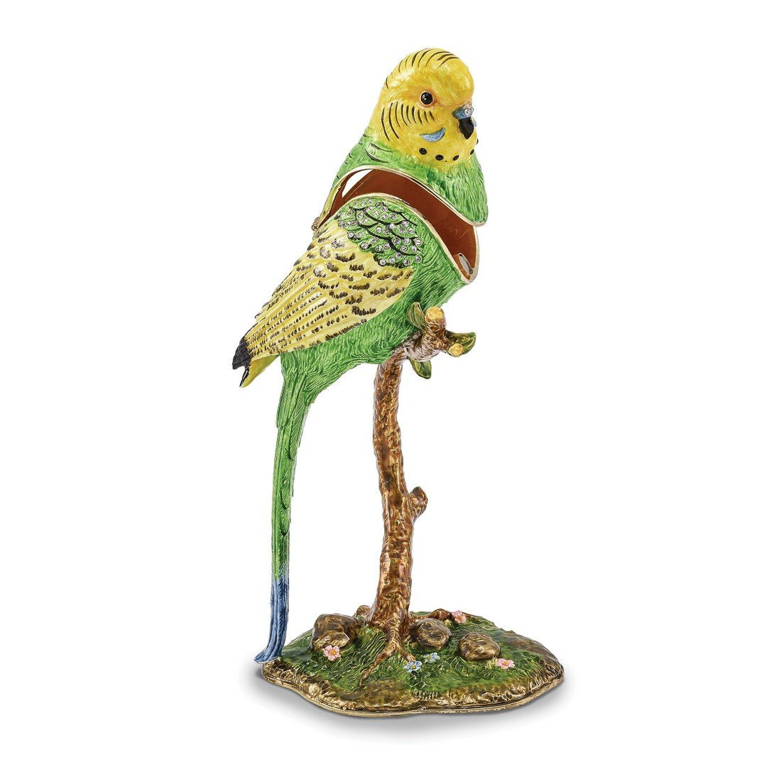Pewter Parrot On Branch Trinket Box