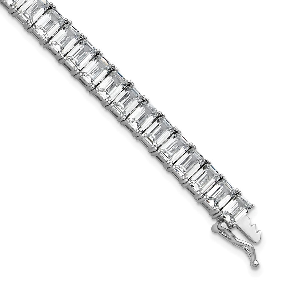 Cheryl M Sterling Silver Rhodium-plated Polished Emerald-cut CZ Tennis Bracelet 7.25 inches