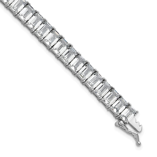 Cheryl M Sterling Silver Rhodium-plated Polished Emerald-cut CZ Tennis Bracelet 7.25 inches