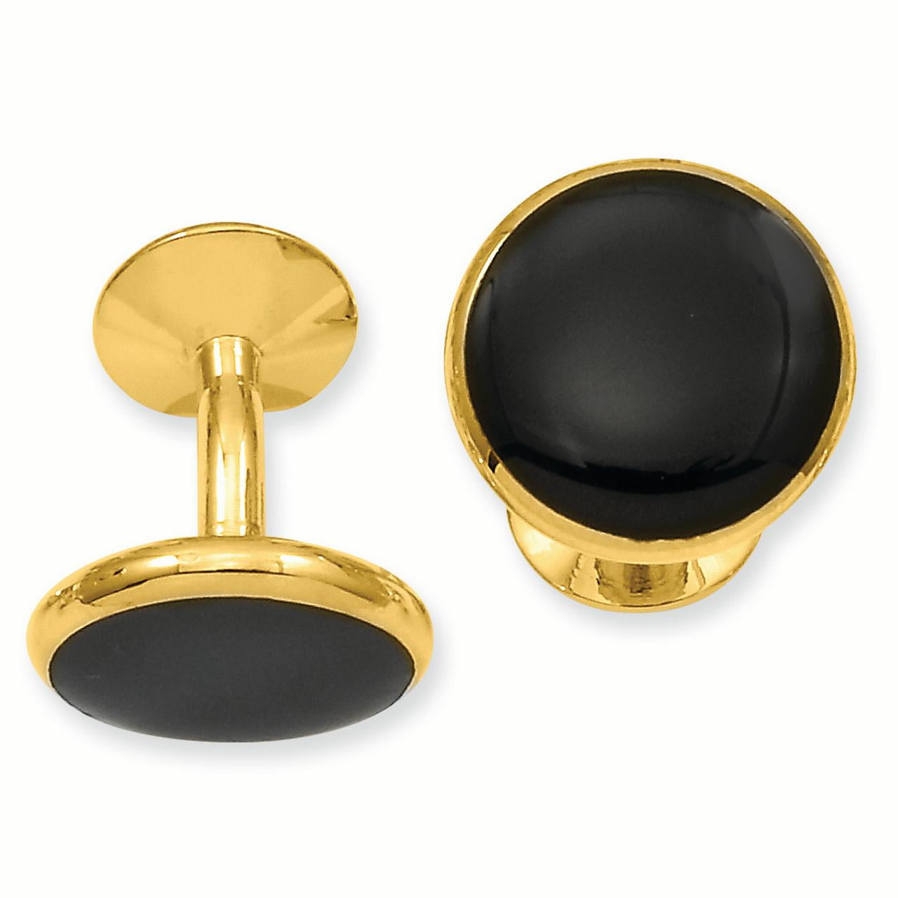 Kelly Waters Gold-plated Black Epoxy Round Cuff Links KW582