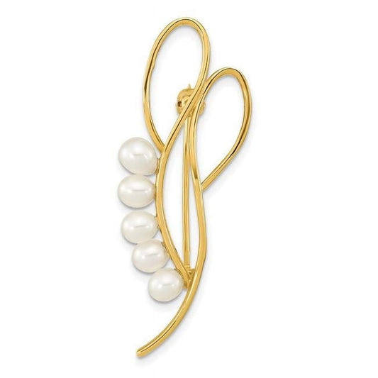 Primal Gold 14 Karat Yellow Gold Open Loop Accented with 4-5mm White Freshwater Cultured Pearls Pin