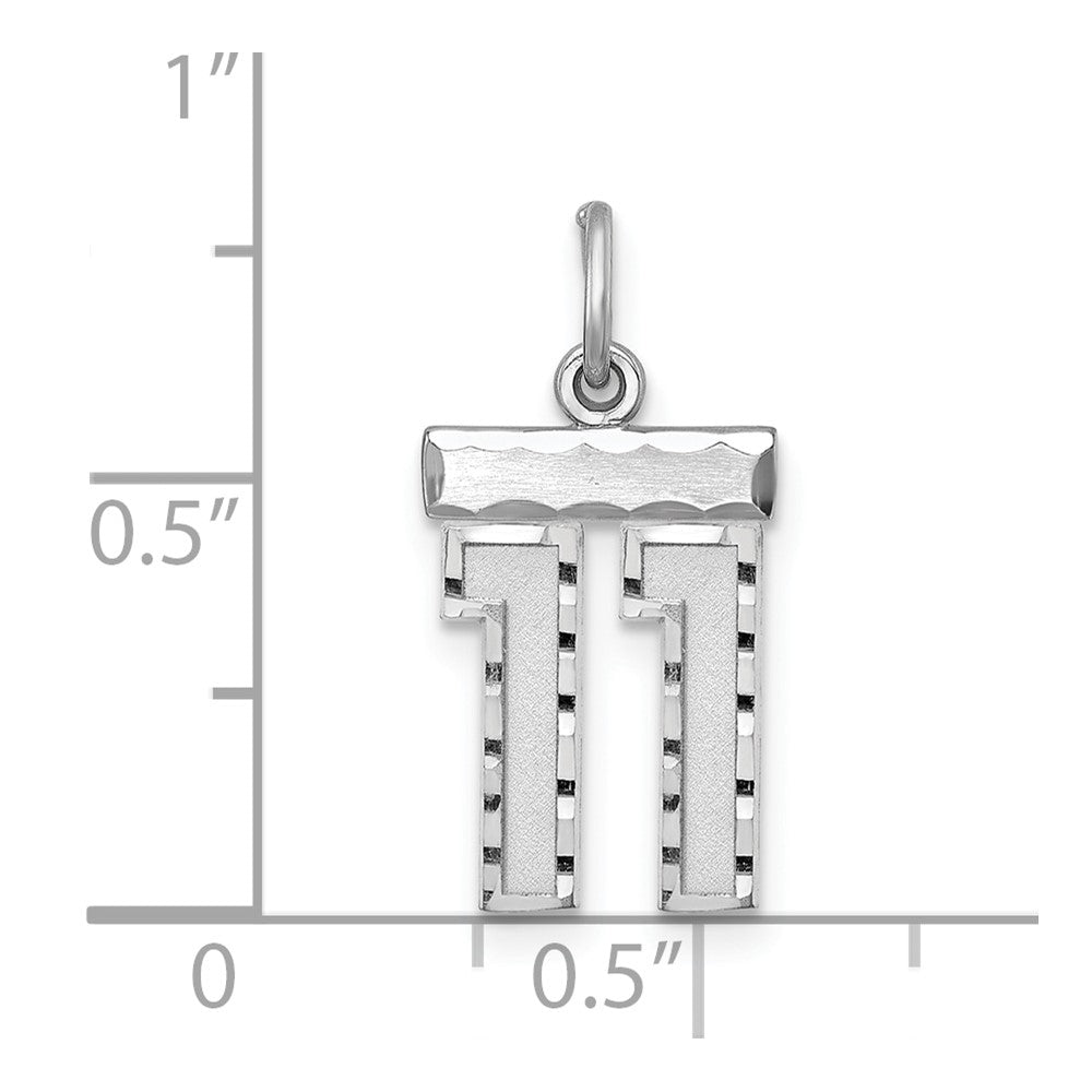 Sterling Silver Rhodium-plated Diamond-cut #11 Charm