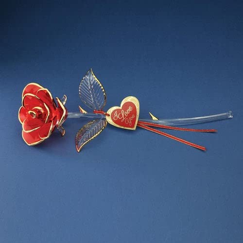 I LOVE YOU Red Rose Handcrafted Glass Figurine with 22k Gold Trim QGM19301