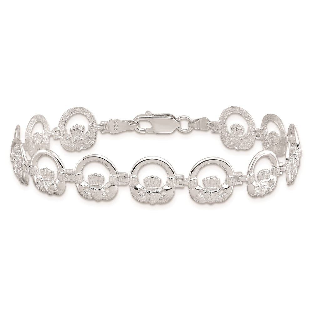 De-Ani Sterling Silver Rhodium-Plated Polished Claddagh Circle Bracelet 7.25 inches