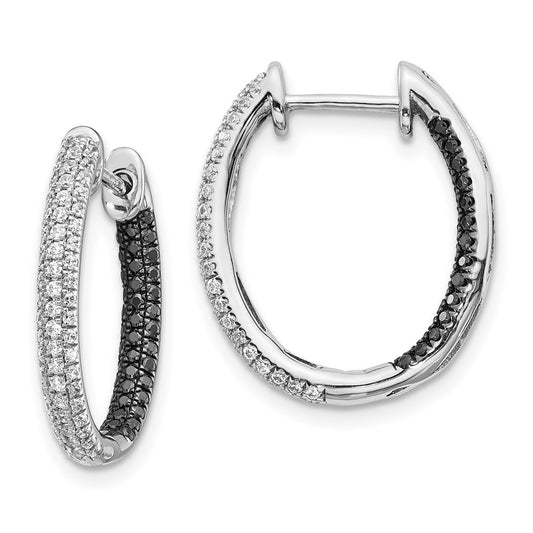14k White Gold Black and White Diamond In/Out Hoop Earrings