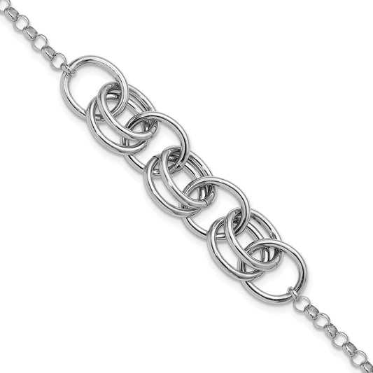 Sterling Silver Rhodium-plated Fancy Link Bracelet 7.5  inches