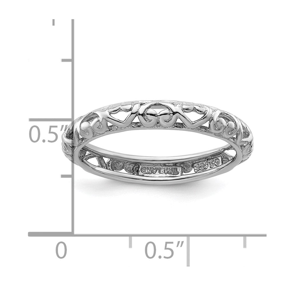 Sterling Silver Stackable Expressions Rhodium Carved Ring Size -5