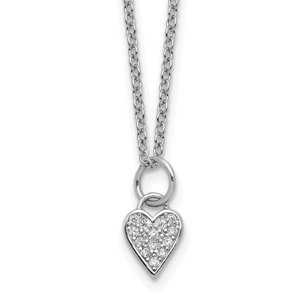 Cheryl M Sterling Silver Rhodium-plated Polished CZ Heart with 2 Inch Extension Necklace