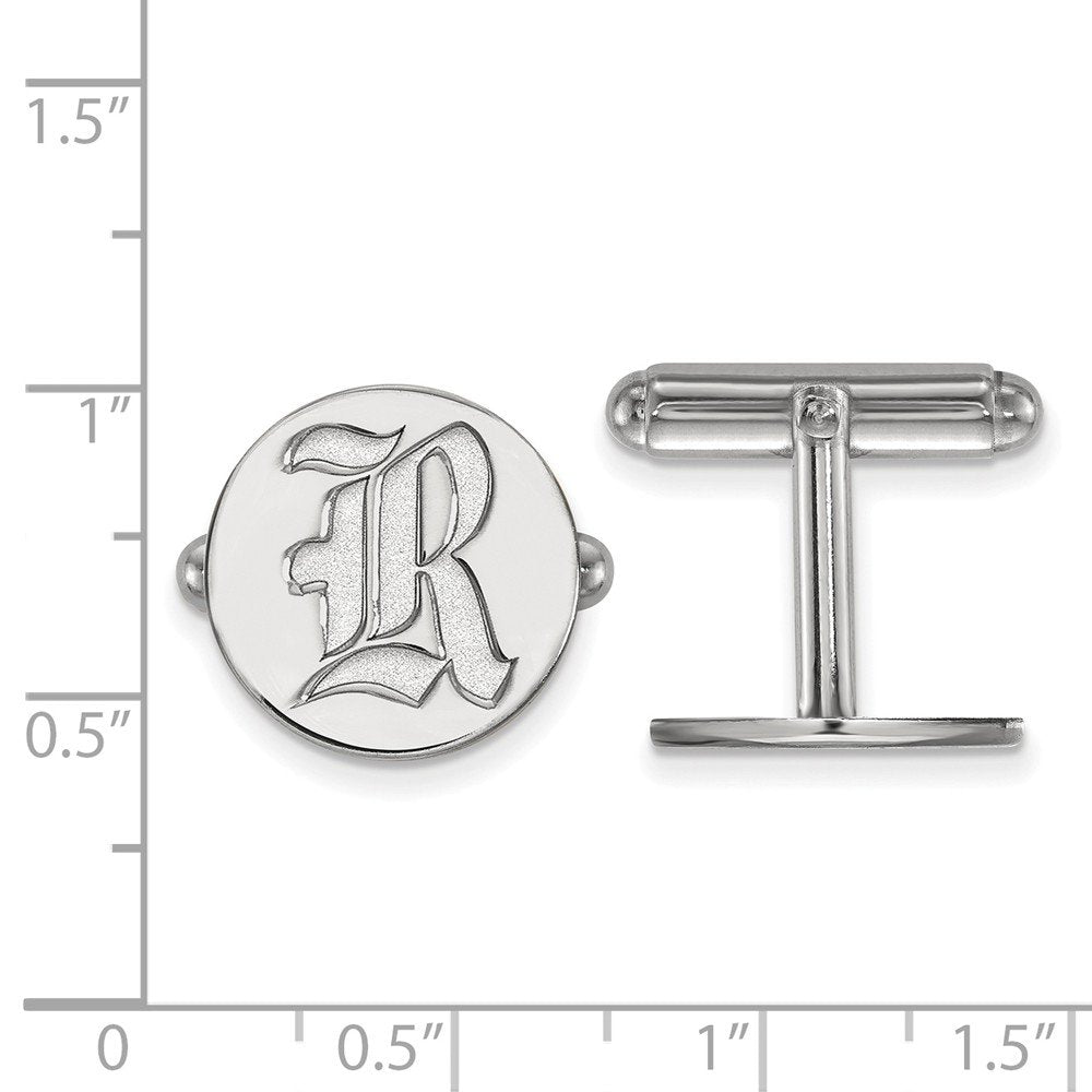 Sterling Silver Rhodium-plated LogoArt Rice University Letter R Cuff Links QSS009WMR