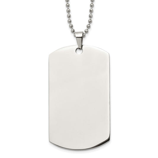 Stainless Steel Brushed & Polished Round Edge XLarge 2mm Dog Tag Necklace