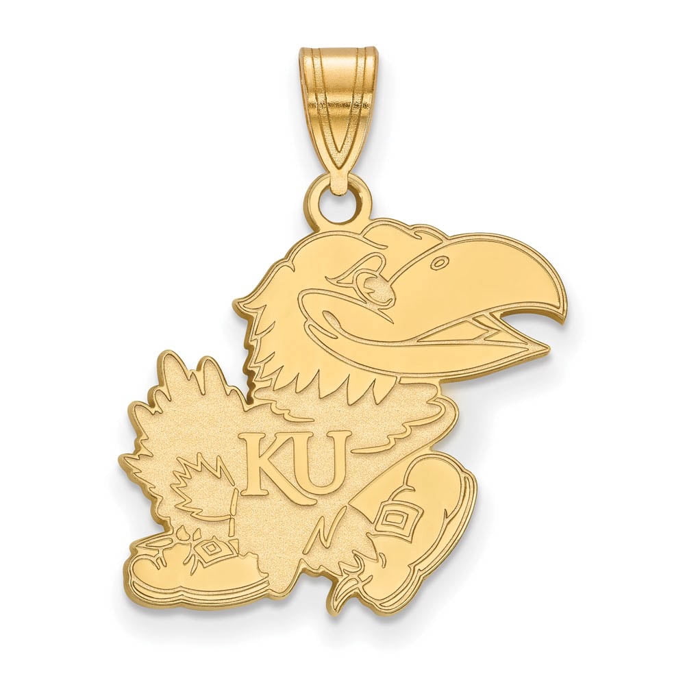 Sterling Silver Gold-plated LogoArt University of Kansas Jayhawk Large Pendant Q-GP068UKS