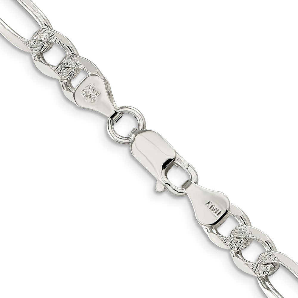 Sterling Silver 7.0mm Pav‚ Flat Figaro Chain 30 Inches