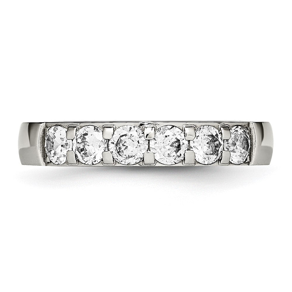 Stainless Steel Polished CZ 4mm Band Size - 6