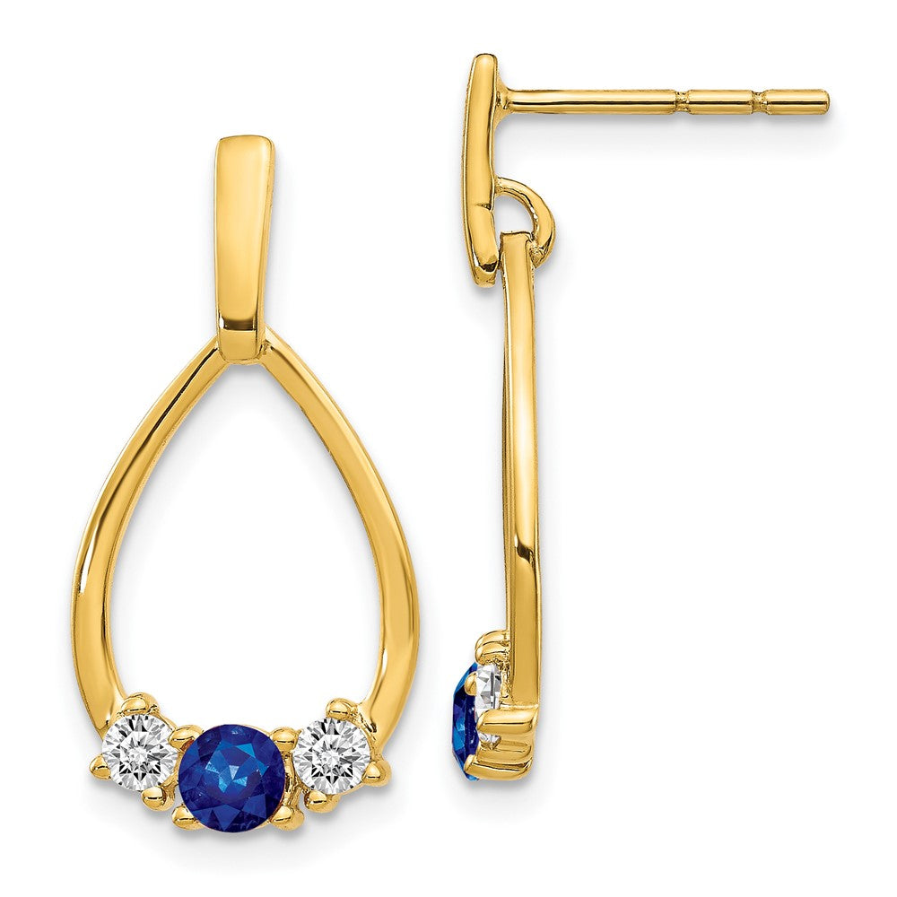 14k 1/3 carat Lab Grown Diamond VS/SI+ G+ and Created Sapphire Complete Dangle Teardrop Earrings