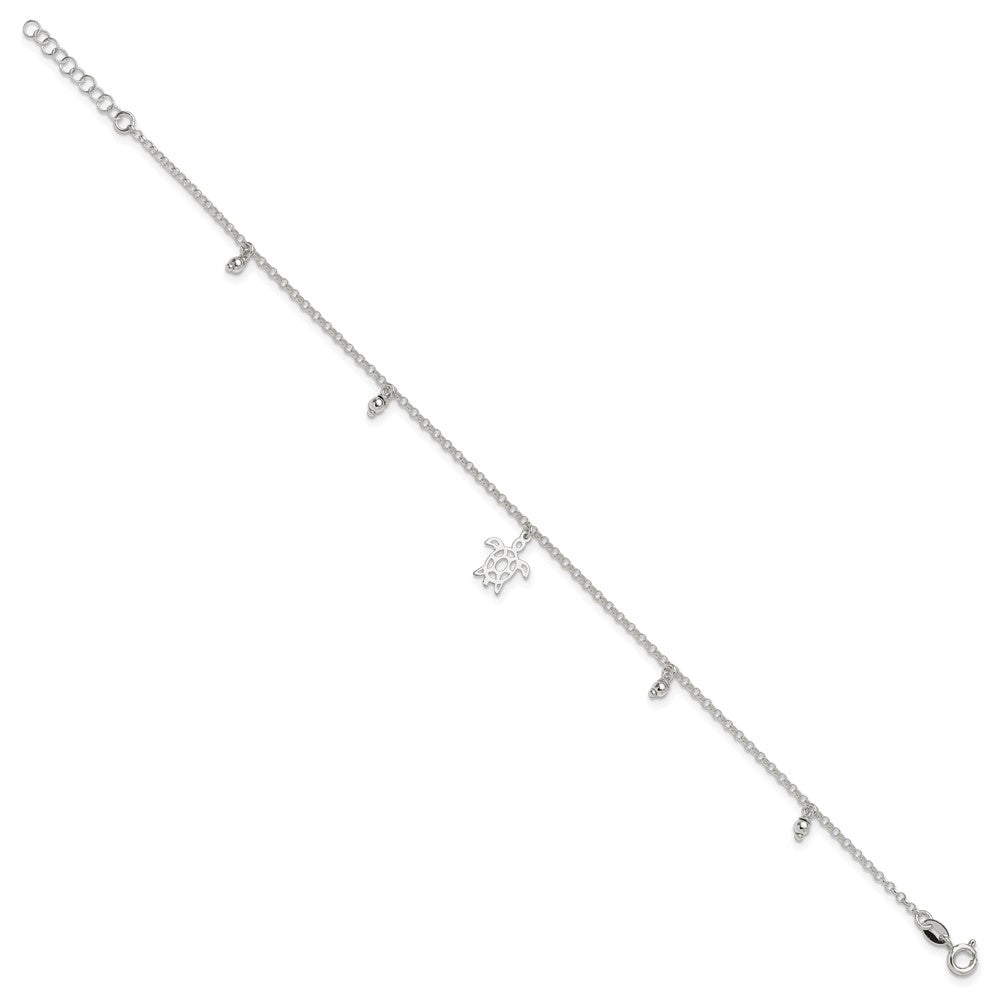 Sterling Silver Turtle Dangle Beads 9in Plus 1in Ext. Anklet 9 inches