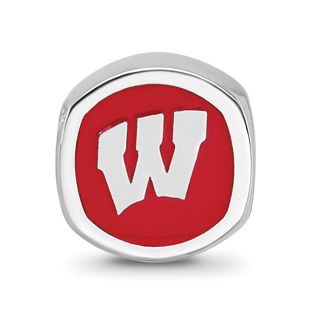 LogoArt Sterling Silver University Of Wisconsin W Cushion-Cut Double Logo Bead Charm
