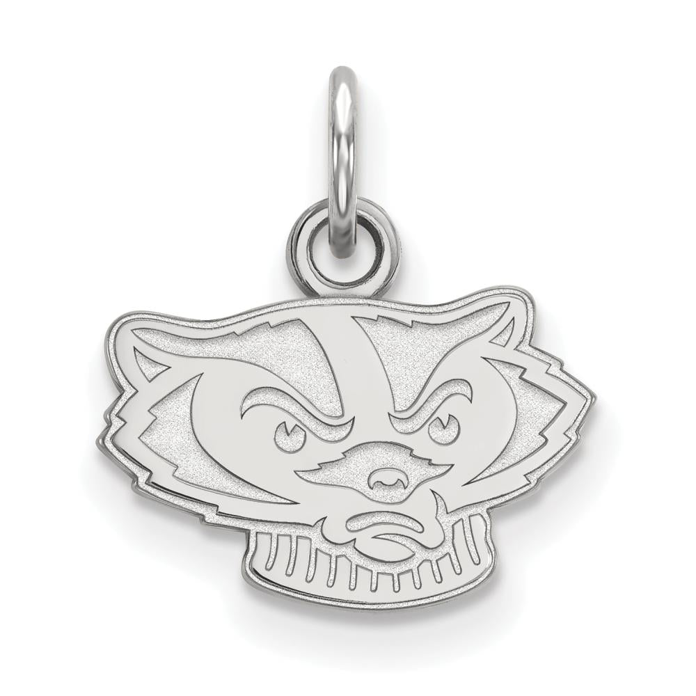 Sterling Silver Rhodium-plated LogoArt University of Wisconsin Badger Extra Small Pendant Q-SS058UWI