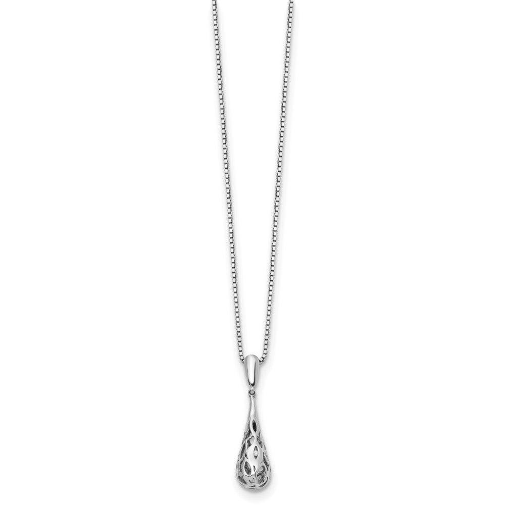 White Ice Sterling Silver Rhodium-plated 18 Inch Diamond Filigree Teardrop Necklace with 2 Inch Extender 18 Inches