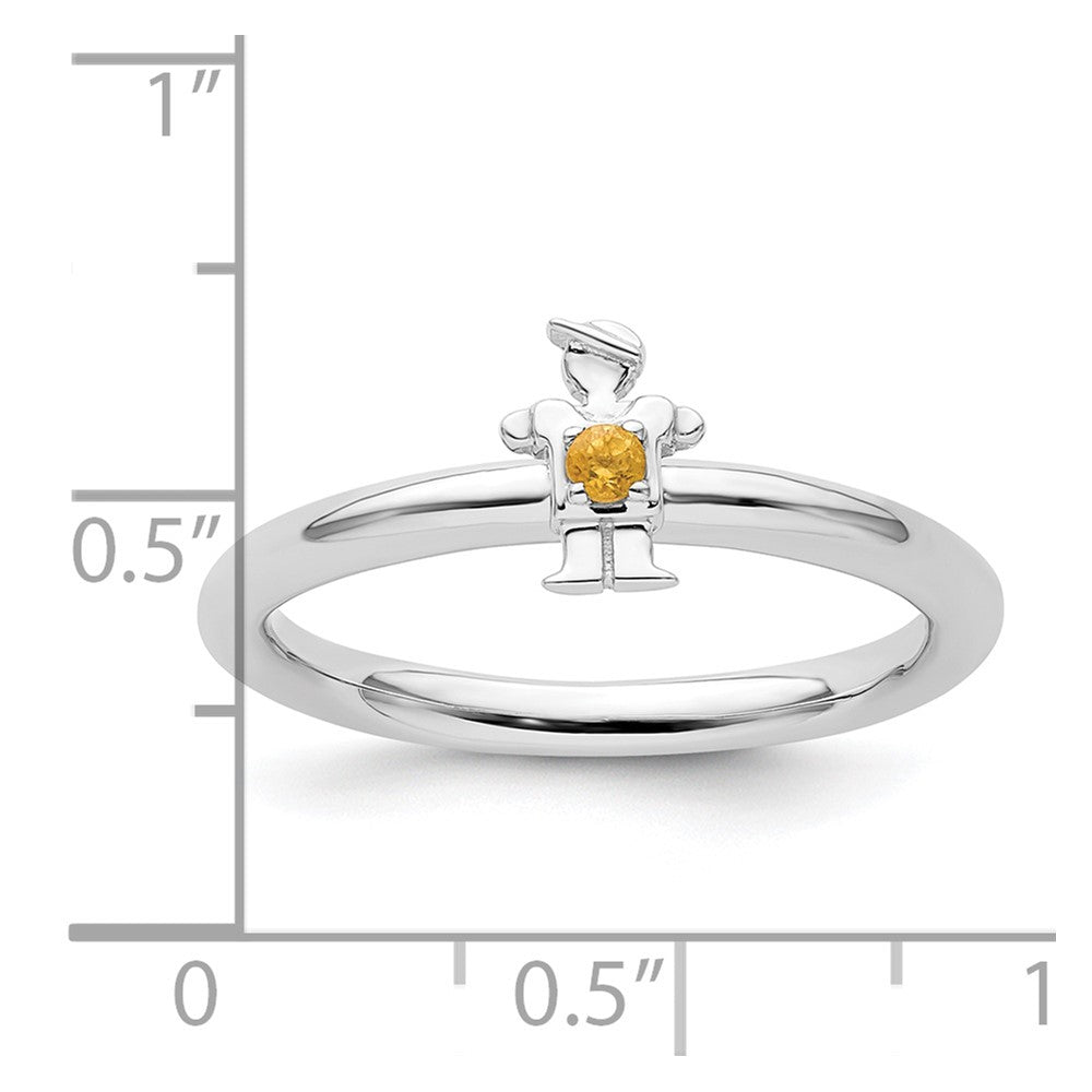Sterling Silver Stackable Expressions Rhodium Citrine Boy Ring