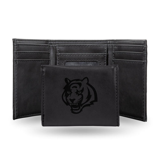 Football Rico Industries Cincinnati  Black Laser Engraved Trifold Laser Engraved Tri-Fold Wallet - Men's Accessory