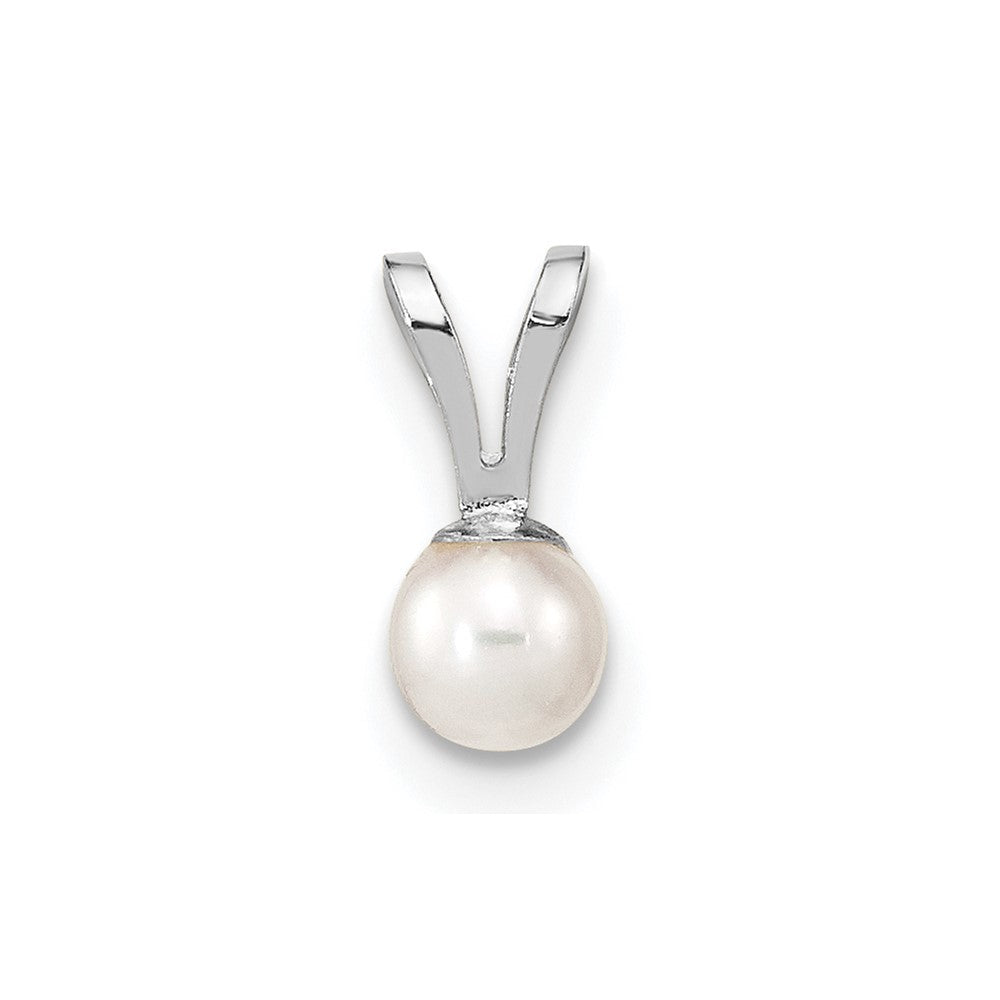 10k White Gold 3-4mm White Round Freshwater Cultured Pearl Pendant