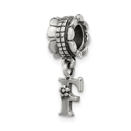 925 Sterling Silver Polished Oxidized Reflections Letter Name Personalized Monogram Initial F Dangle Bead Charm 18.18x5.