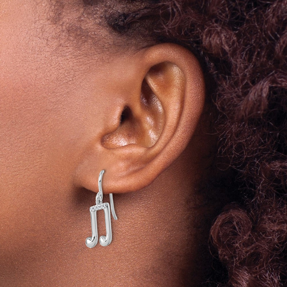 White Ice Sterling Silver Rhodium-plated Diamond Music Note Dangle Earrings