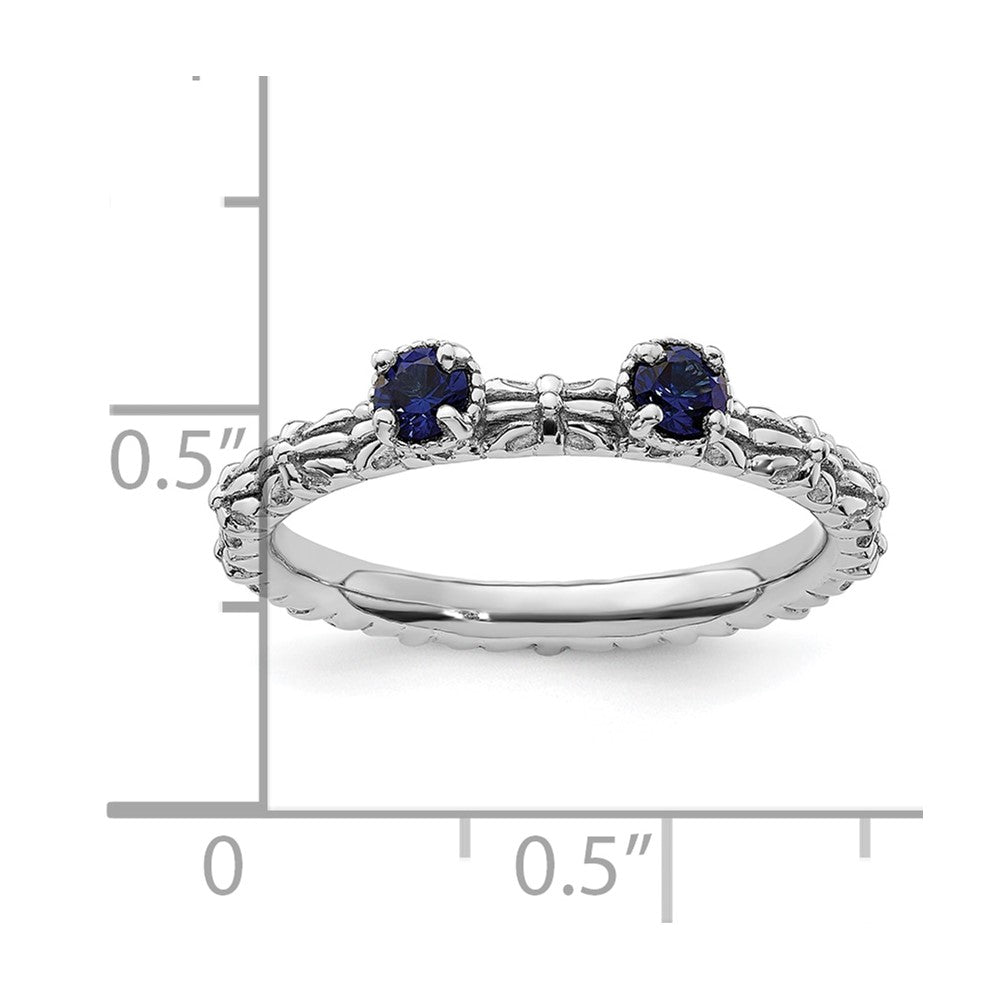 Sterling Silver Stackable Expressions Created Sapphire Two Stone Ring Size -7