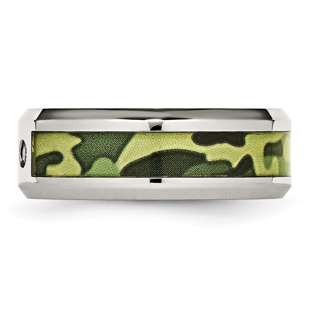 Stainless Steel Polished Camouflage 1/10ct Diamond 8mm Band Size - 8