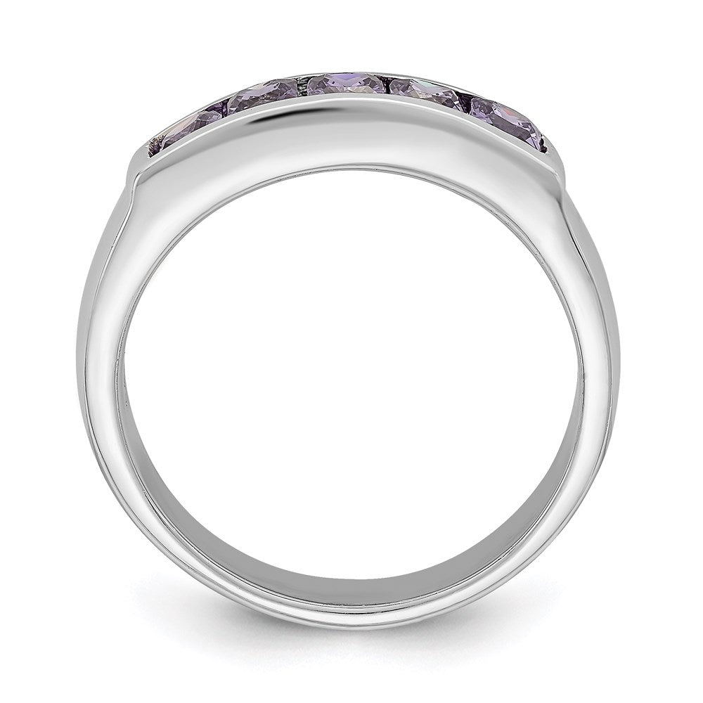 Sterling Silver Rhodium-plated Polished Purple CZ Ring