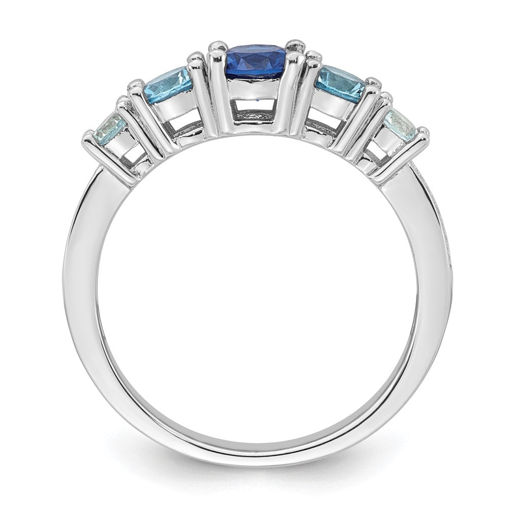 Sterling Silver Rhodium-plated Polished Lab Created Spinel/Lab Created Aquamarine/CZ  5-Stone Size 8 Ring